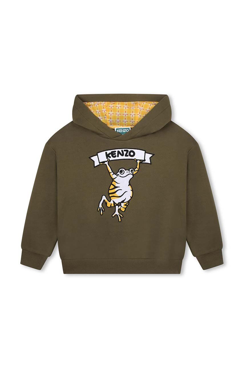 Kenzo Kids bluza copii culoarea verde, cu glugă, cu imprimeu Kenzo Kids bluza copii culoarea verde, cu glugă, cu imprimeu