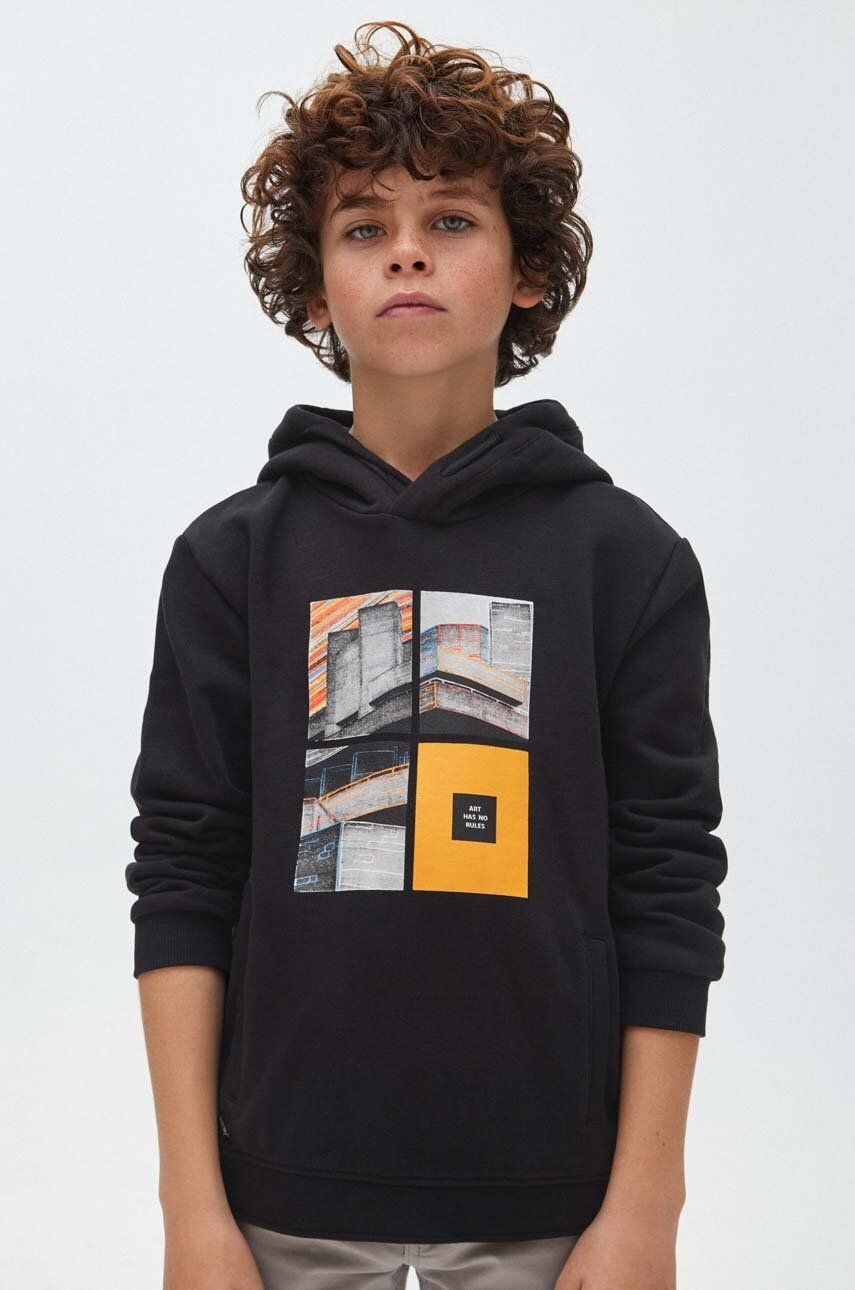 Mayoral bluza copii culoarea negru, cu glugă, cu imprimeu Mayoral bluza copii culoarea negru, cu glugă, cu imprimeu