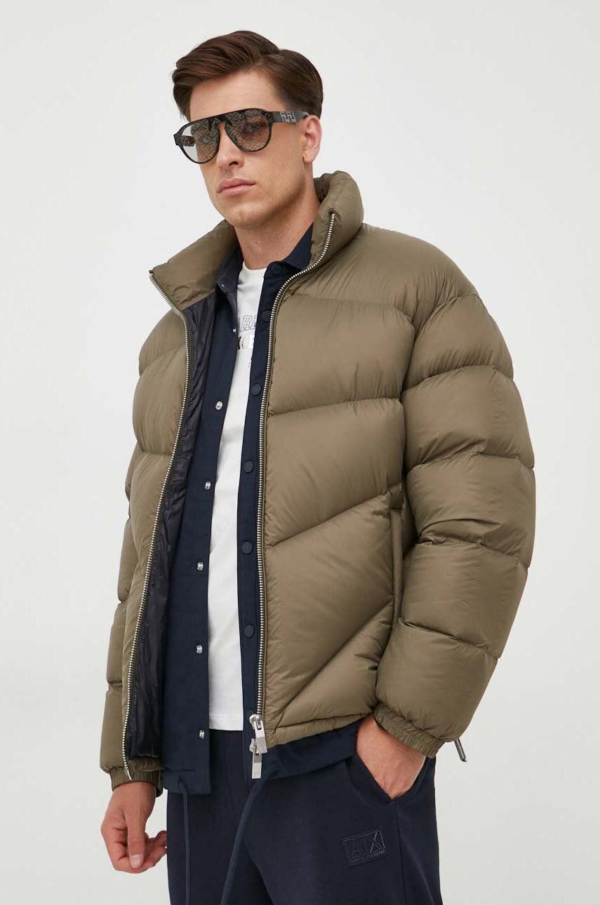 Armani Exchange geaca de puf barbati, culoarea verde, de iarna, oversize Armani Exchange geaca de puf barbati, culoarea verde, de iarna, oversize