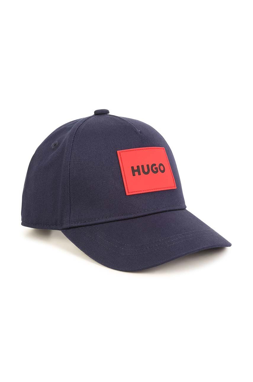 HUGO șapcă din bumbac pentru copii culoarea albastru marin, cu imprimeu HUGO șapcă din bumbac pentru copii culoarea albastru marin, cu imprimeu