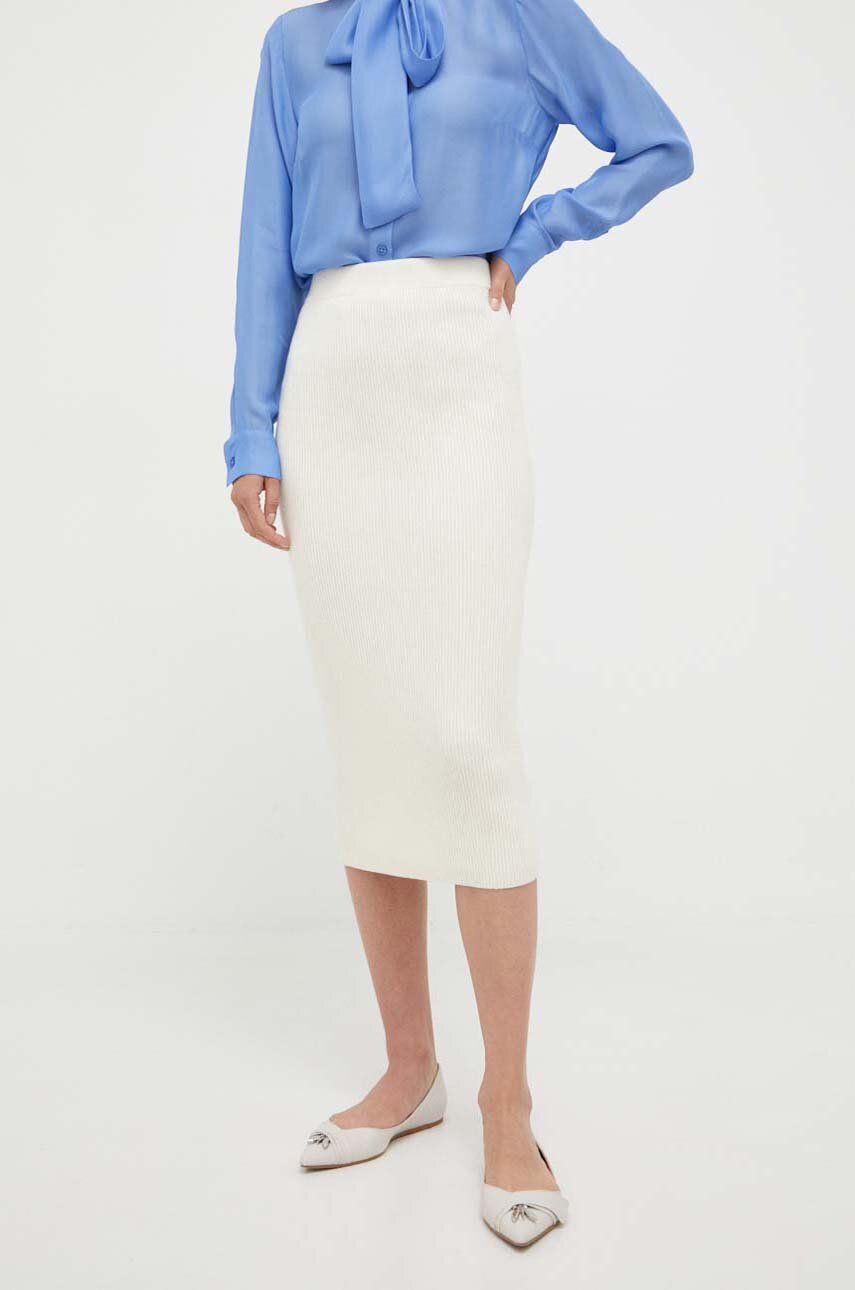 MICHAEL Michael Kors fusta de lana culoarea bej, midi, creion MICHAEL Michael Kors fusta de lana culoarea bej, midi, creion