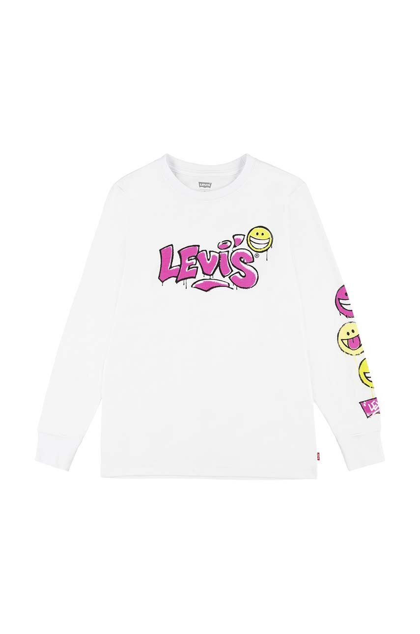 Levi's longsleeve din bumbac pentru copii culoarea alb, cu imprimeu Levi's longsleeve din bumbac pentru copii culoarea alb, cu imprimeu
