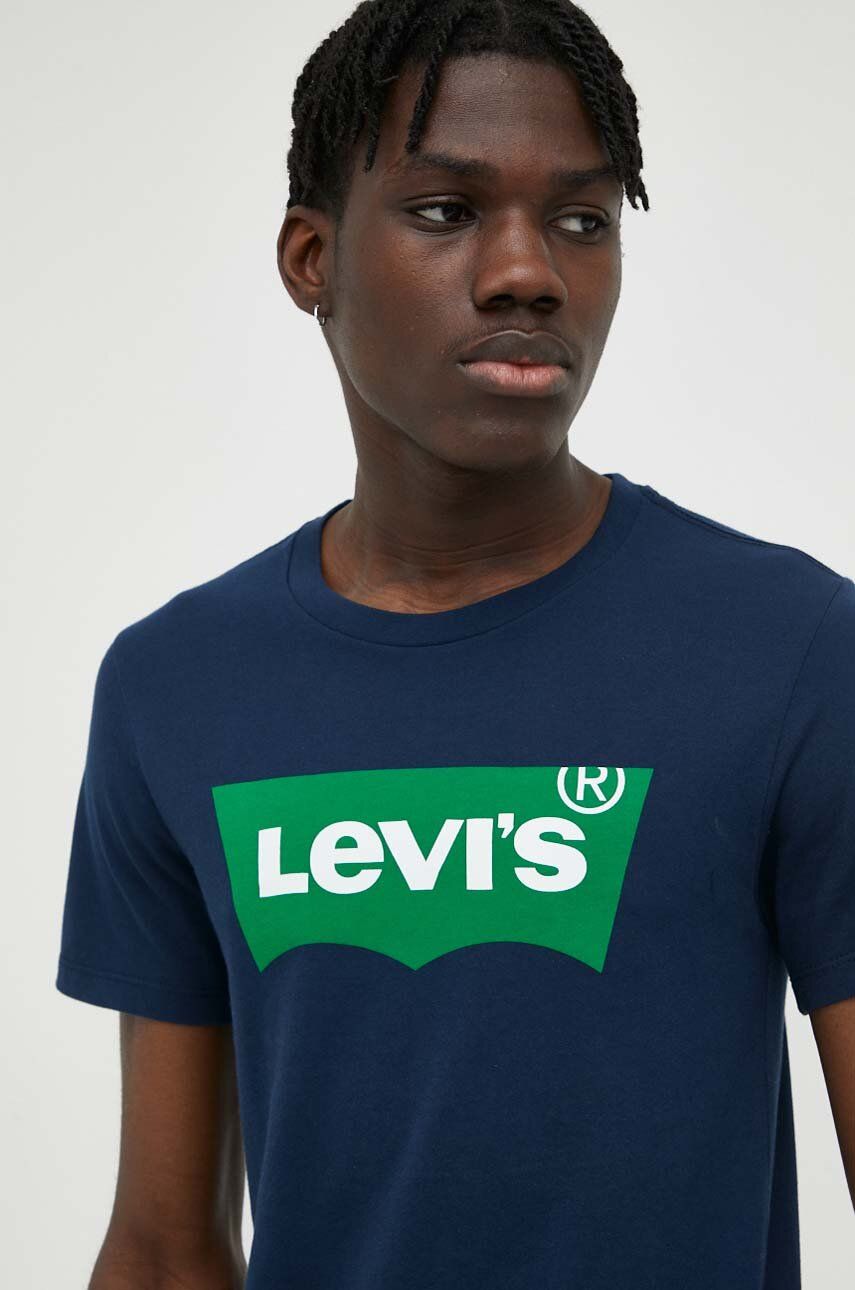 Levi's tricou din bumbac culoarea albastru marin, cu imprimeu Levi's tricou din bumbac culoarea albastru marin, cu imprimeu