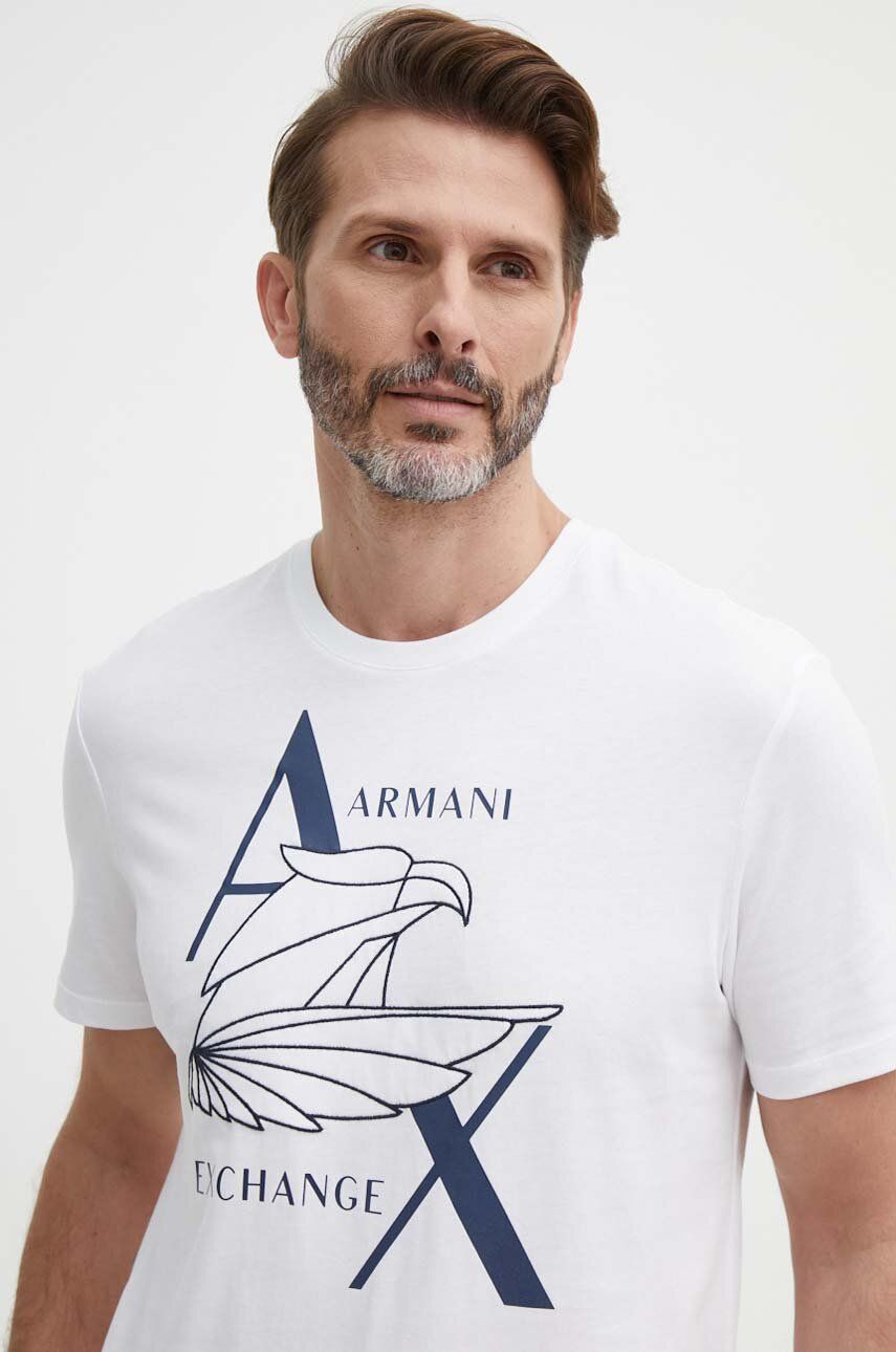 Armani Exchange tricou din bumbac culoarea alb, cu imprimeu Armani Exchange tricou din bumbac culoarea alb, cu imprimeu