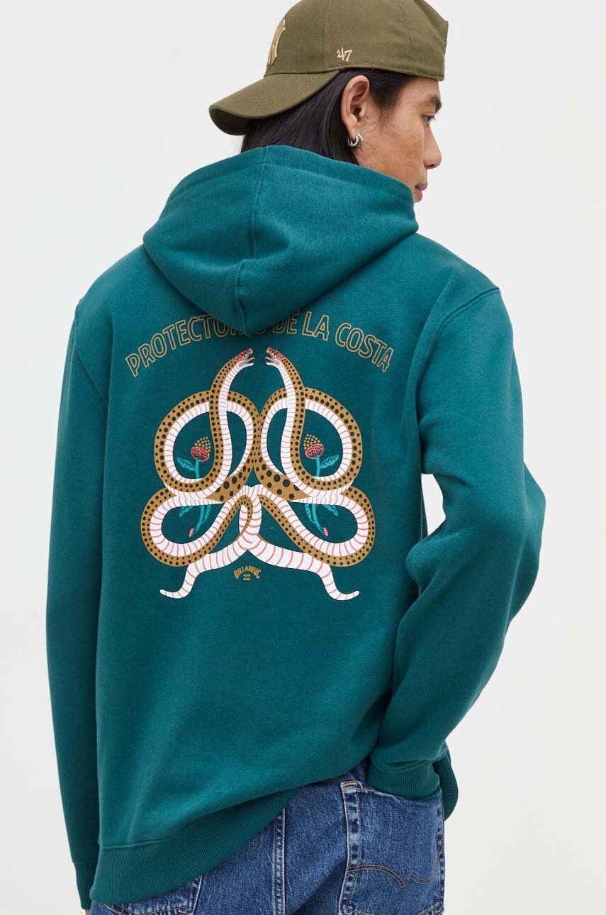 Billabong bluza barbati, culoarea verde, cu glugă, cu imprimeu Billabong bluza barbati, culoarea verde, cu glugă, cu imprimeu