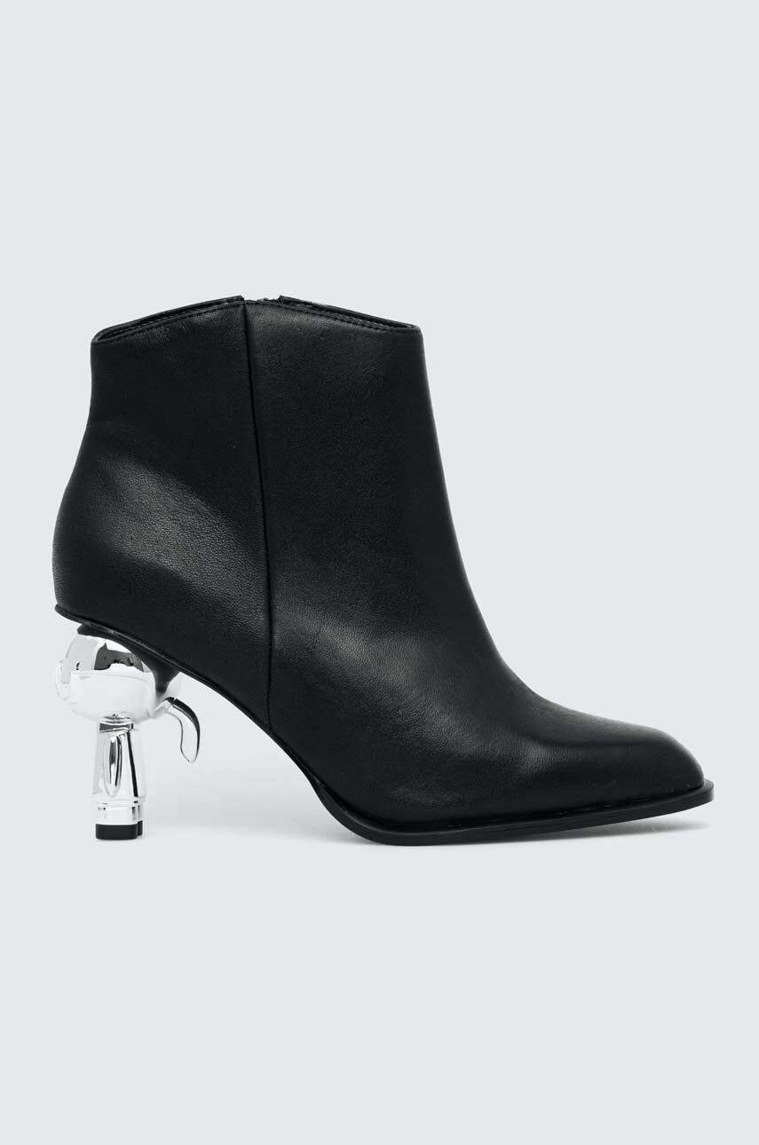 Karl Lagerfeld cizme de piele IKON HEEL femei, culoarea negru, cu toc drept, KL39035 Karl Lagerfeld cizme de piele IKON HEEL femei, culoarea negru, cu toc drept, KL39035