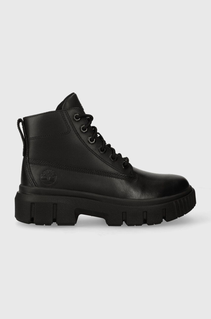 Timberland bocanci de piele Greyfield Leather Boot femei, culoarea negru, cu toc plat, TB0A5ZDR0011 Timberland bocanci de piele Greyfield Leather Boot femei, culoarea negru, cu toc plat, TB0A5ZDR0011