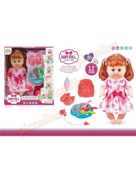Bebelus fetita 35 cm functie pipi si papucei 12 sunete 516 Engros Bebelus fetita 35 cm functie pipi si papucei 12 sunete 516 Engros