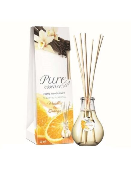 Difuzor cu betisoare parfumate Pure Essence, Vanilie si flori de portocala, 50 ml Engros Difuzor cu betisoare parfumate Pure Essence, Vanilie si flori de portocala, 50 ml Engros