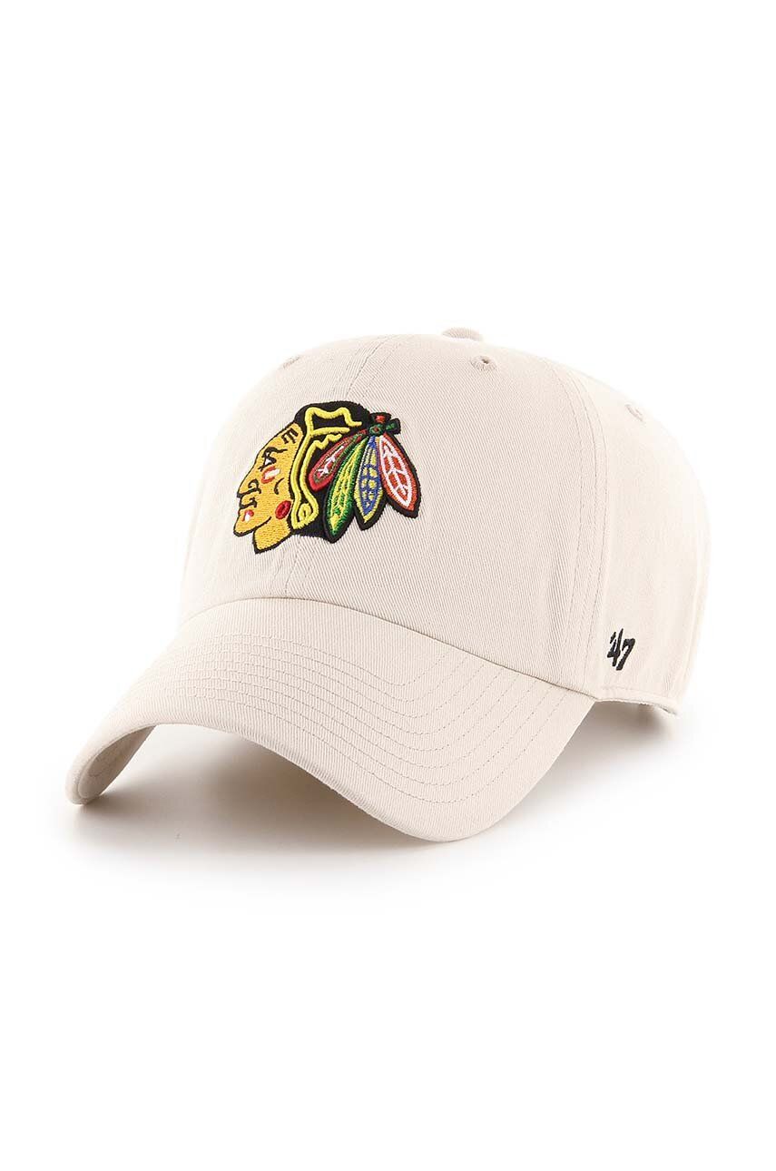 47brand șapcă de baseball din bumbac NHL Chicago Blackhawks culoarea bej, cu imprimeu 47brand șapcă de baseball din bumbac NHL Chicago Blackhawks culoarea bej, cu imprimeu