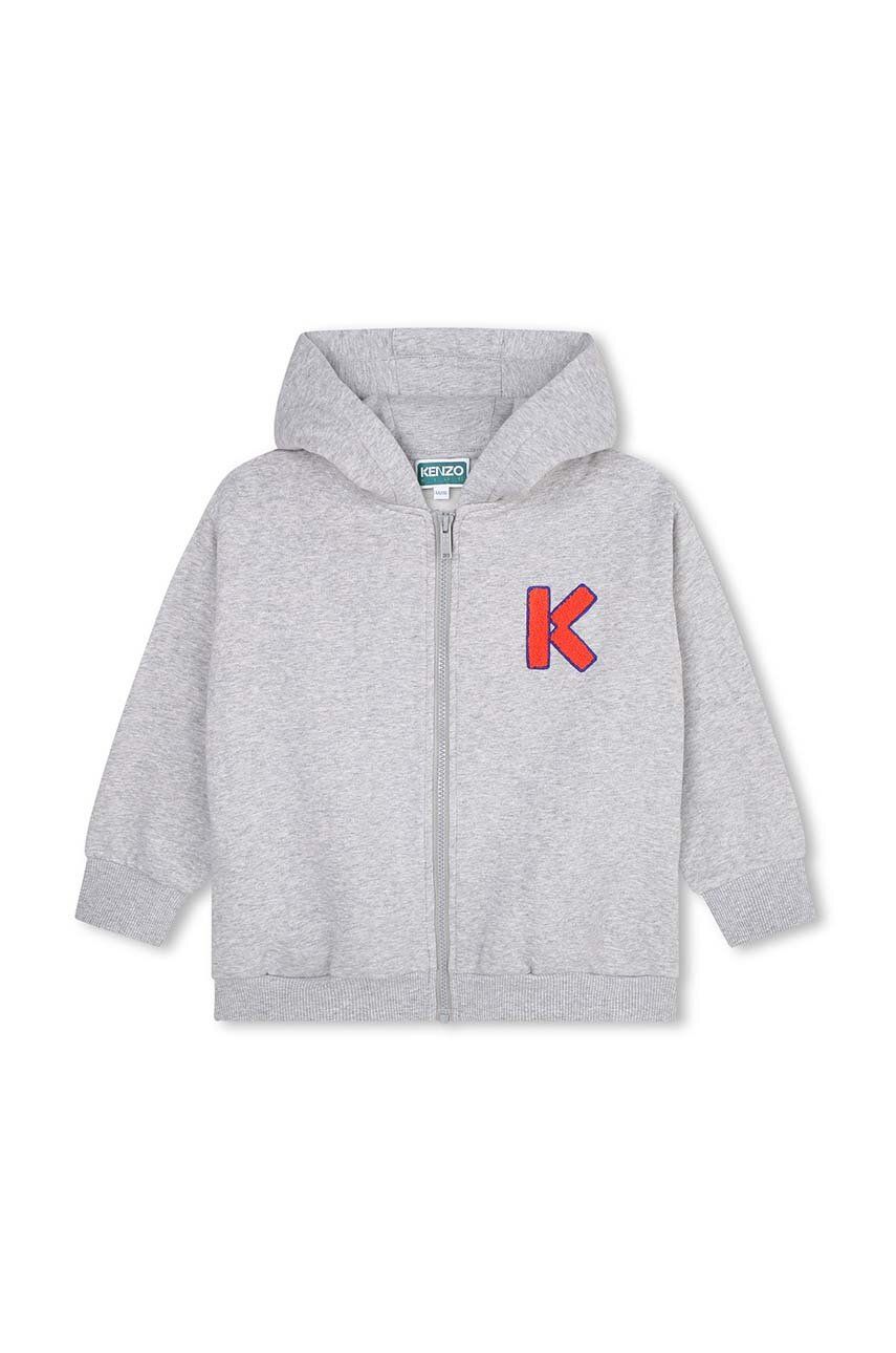 Kenzo Kids bluza copii culoarea gri, cu glugă, cu imprimeu Kenzo Kids bluza copii culoarea gri, cu glugă, cu imprimeu