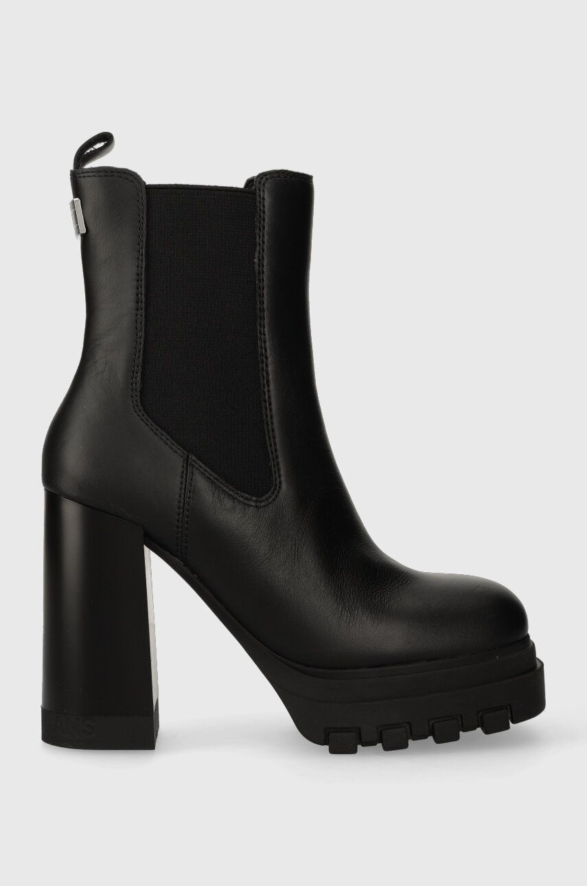 Tommy Jeans ghete chelsea de piele TJW HIGH HEEL CHELSEA femei, culoarea negru, cu toc plat, EN0EN02306 Tommy Jeans ghete chelsea de piele TJW HIGH HEEL CHELSEA femei, culoarea negru, cu toc plat, EN0EN02306