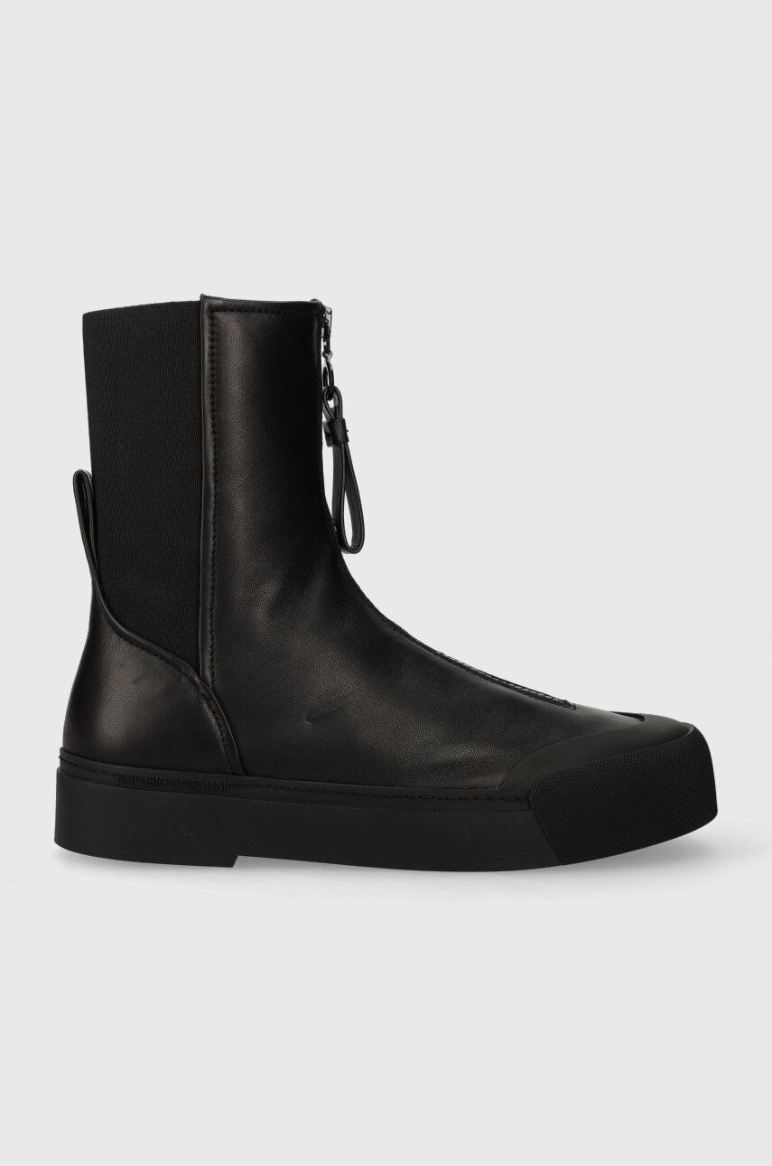 Emporio Armani botine femei, culoarea negru, cu toc plat, X3N172 XN896 K001 Emporio Armani botine femei, culoarea negru, cu toc plat, X3N172 XN896 K001