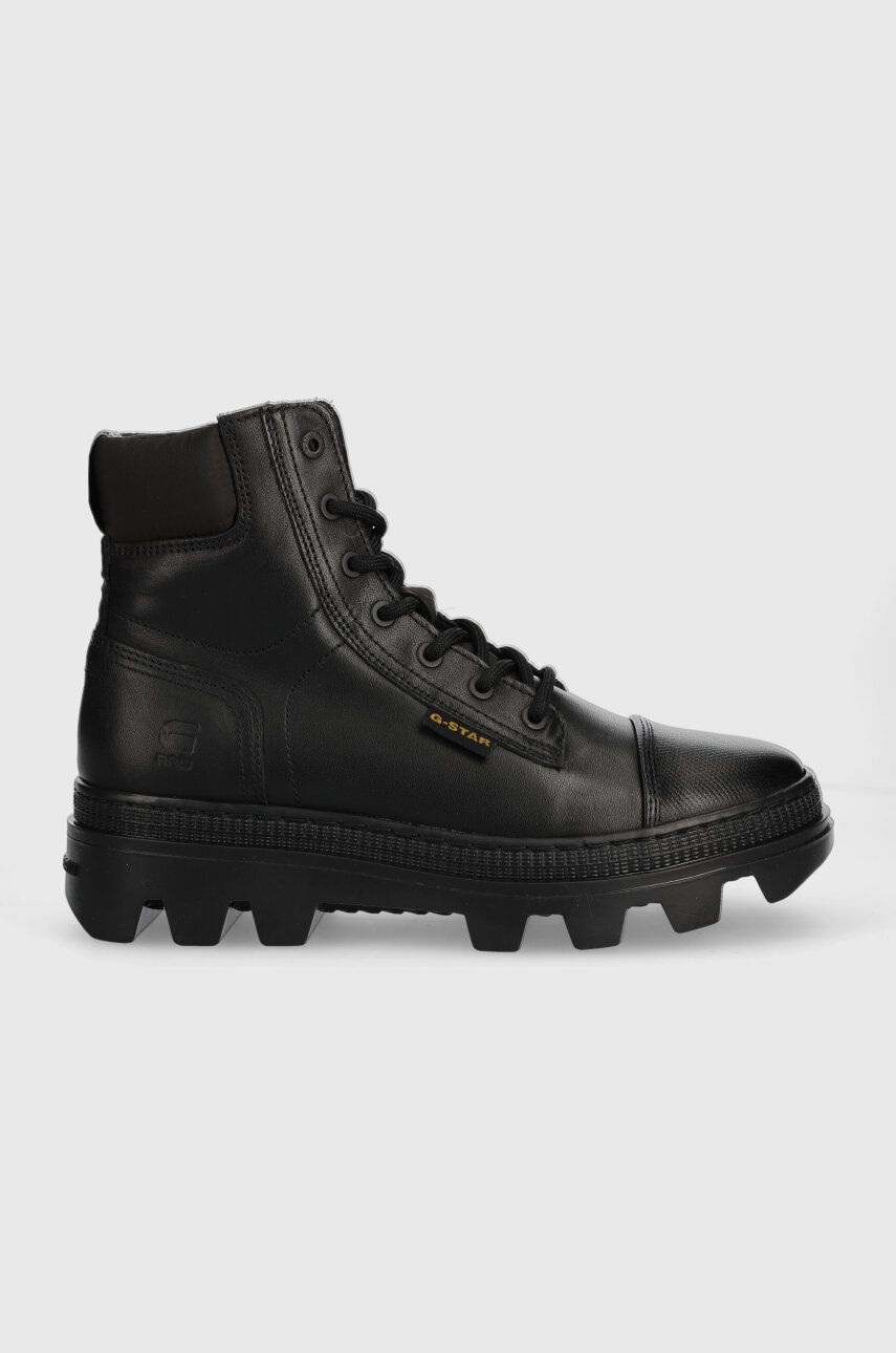 G-Star Raw botine NOXER HGH LEA NYL femei, culoarea negru, cu toc plat, 2241020817.BLK G-Star Raw botine NOXER HGH LEA NYL femei, culoarea negru, cu toc plat, 2241020817.BLK