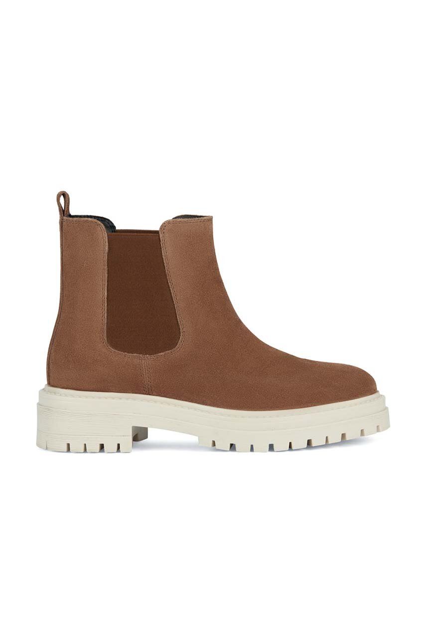 Geox botine din piele intoarsa D IRIDEA B femei, culoarea maro, cu toc plat, D04HRB 00023 C6000 Geox botine din piele intoarsa D IRIDEA B femei, culoarea maro, cu toc plat, D04HRB 00023 C6000