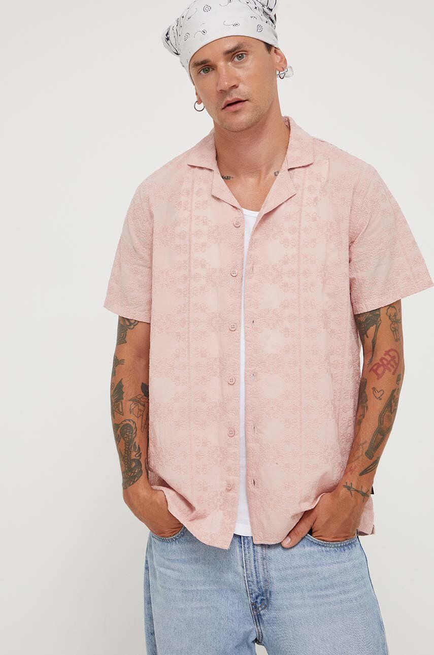 Hollister Co. camasa din bumbac barbati, culoarea roz, regular Hollister Co. camasa din bumbac barbati, culoarea roz, regular