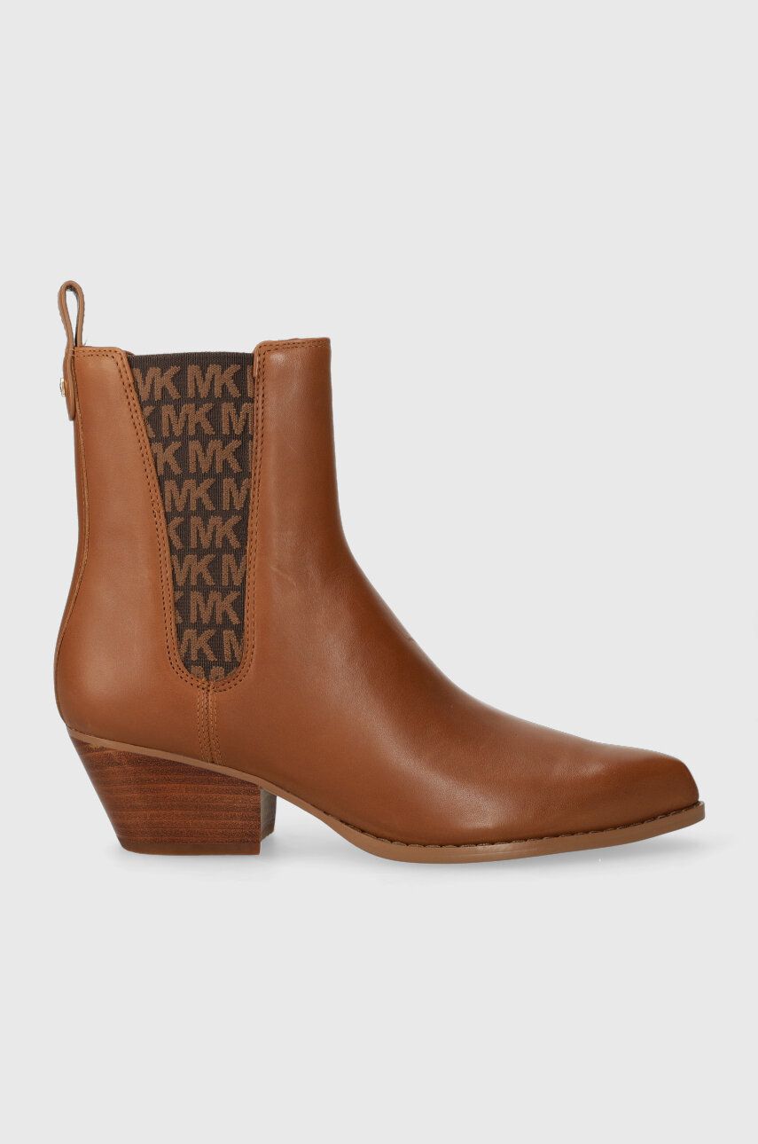 MICHAEL Michael Kors ghete chelsea de piele Kinlee femei, culoarea maro, cu toc drept, 40F3KNME6L MICHAEL Michael Kors ghete chelsea de piele Kinlee femei, culoarea maro, cu toc drept, 40F3KNME6L