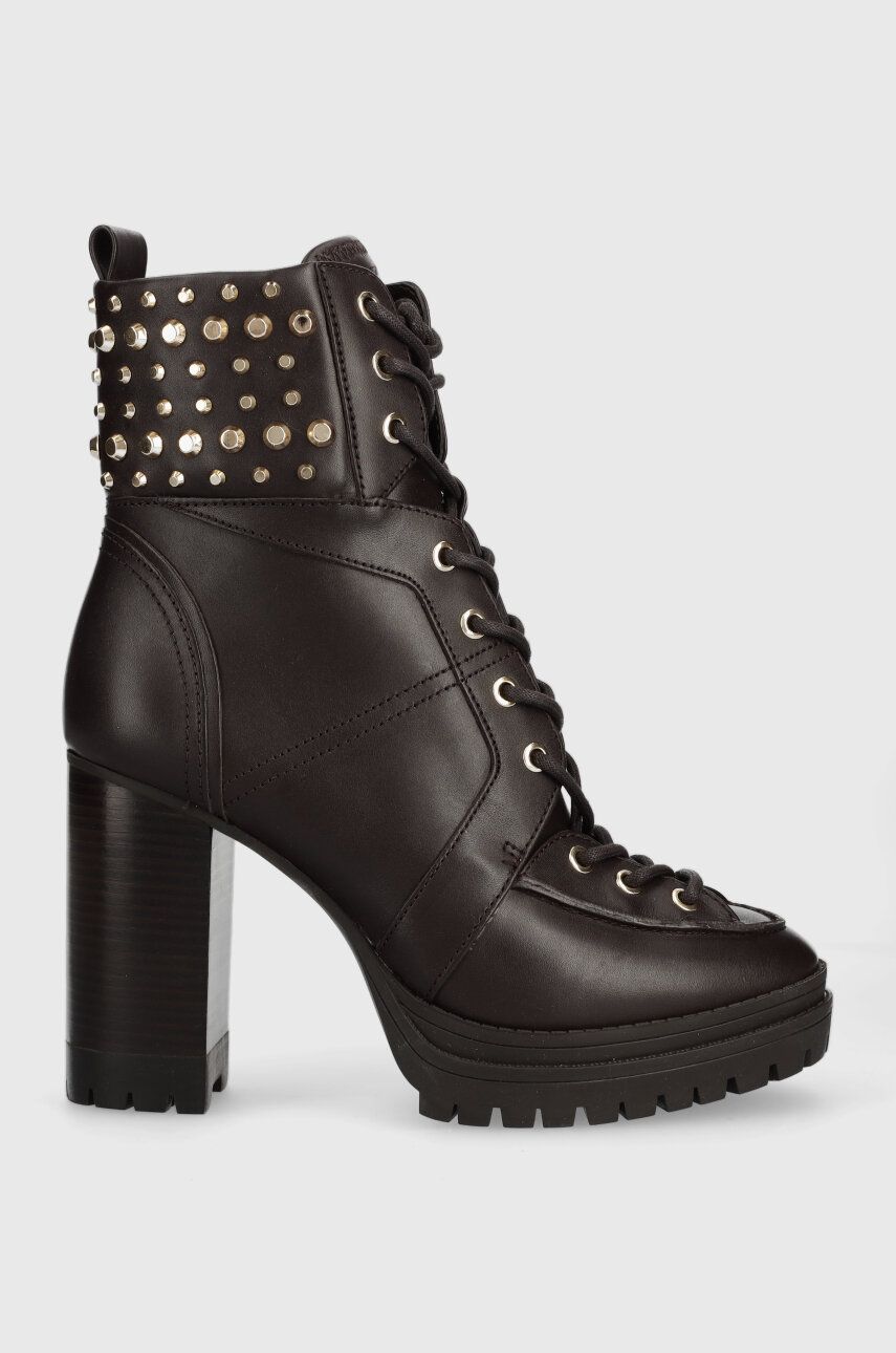 MICHAEL Michael Kors cizme de piele Yvonne femei, culoarea maro, cu toc drept, 40F3YVHE8L MICHAEL Michael Kors cizme de piele Yvonne femei, culoarea maro, cu toc drept, 40F3YVHE8L