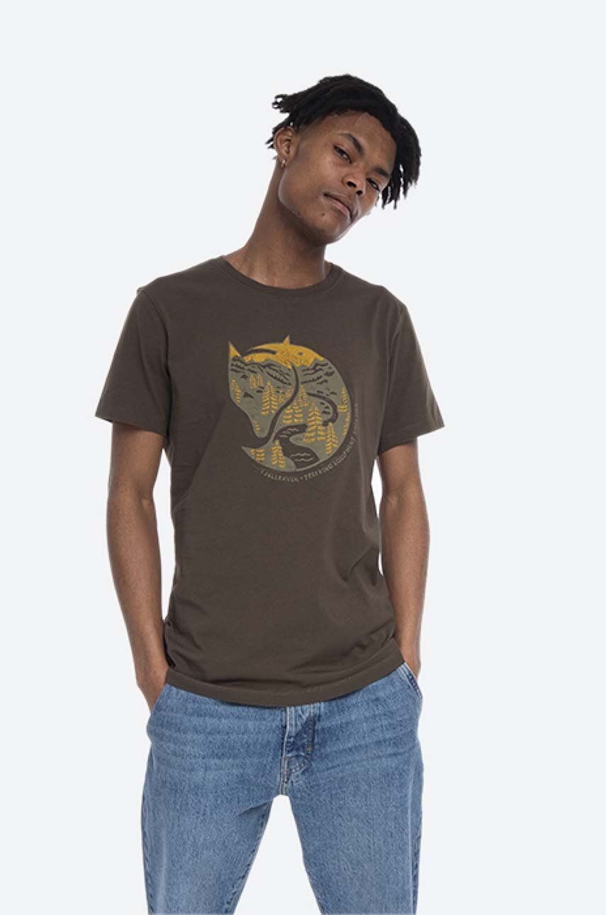 Fjallraven tricou din bumbac culoarea verde, cu imprimeu F87220.633-633 Fjallraven tricou din bumbac culoarea verde, cu imprimeu F87220.633-633