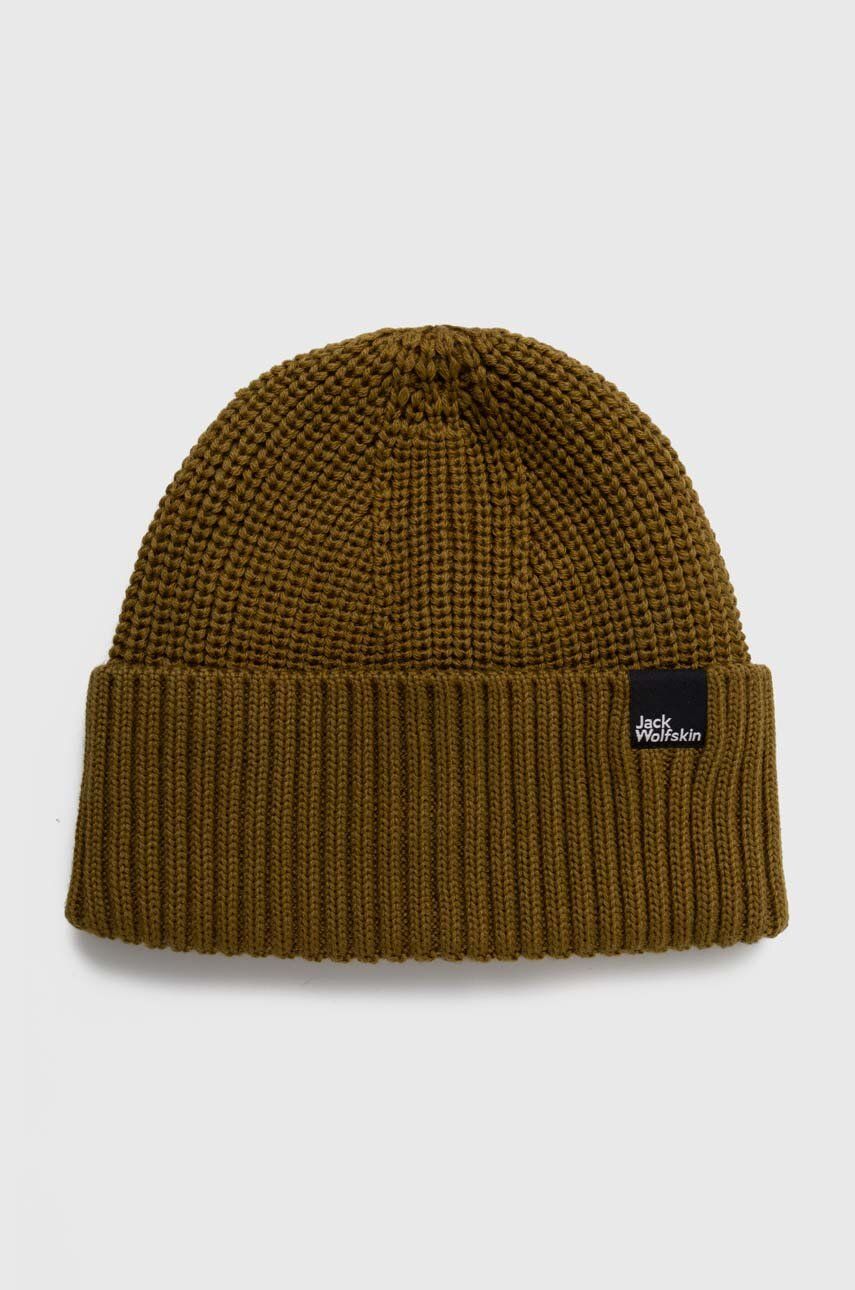 Jack Wolfskin caciula de lana culoarea verde, din tesatura neteda Jack Wolfskin caciula de lana culoarea verde, din tesatura neteda