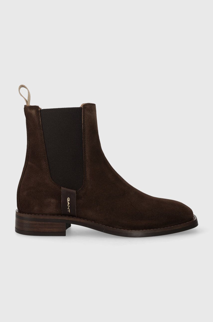 Gant botine din piele intoarsa Fayy femei, culoarea maro, cu toc plat, 27553384.G46 Gant botine din piele intoarsa Fayy femei, culoarea maro, cu toc plat, 27553384.G46