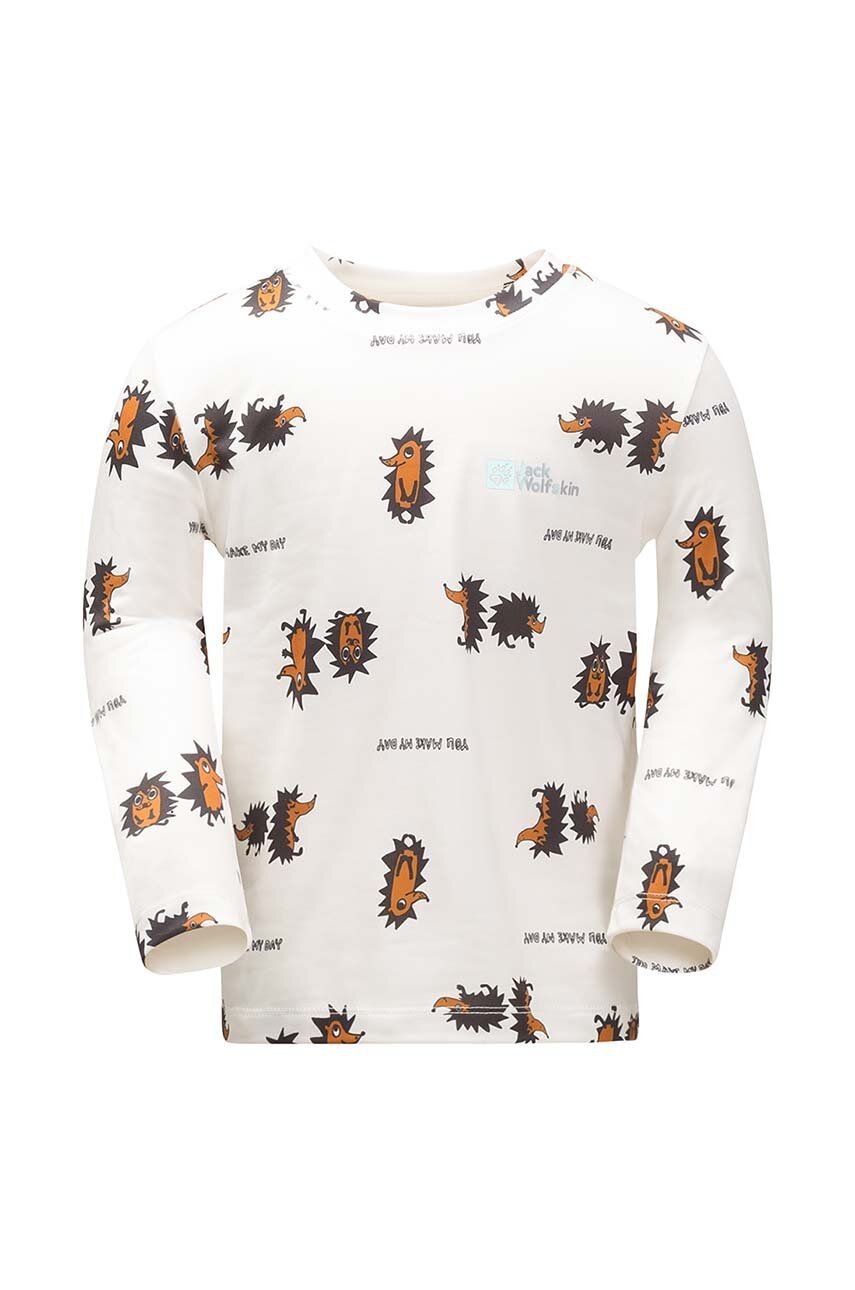 Jack Wolfskin longsleeve copii GLEEL PRINT culoarea bej, modelator Jack Wolfskin longsleeve copii GLEEL PRINT culoarea bej, modelator