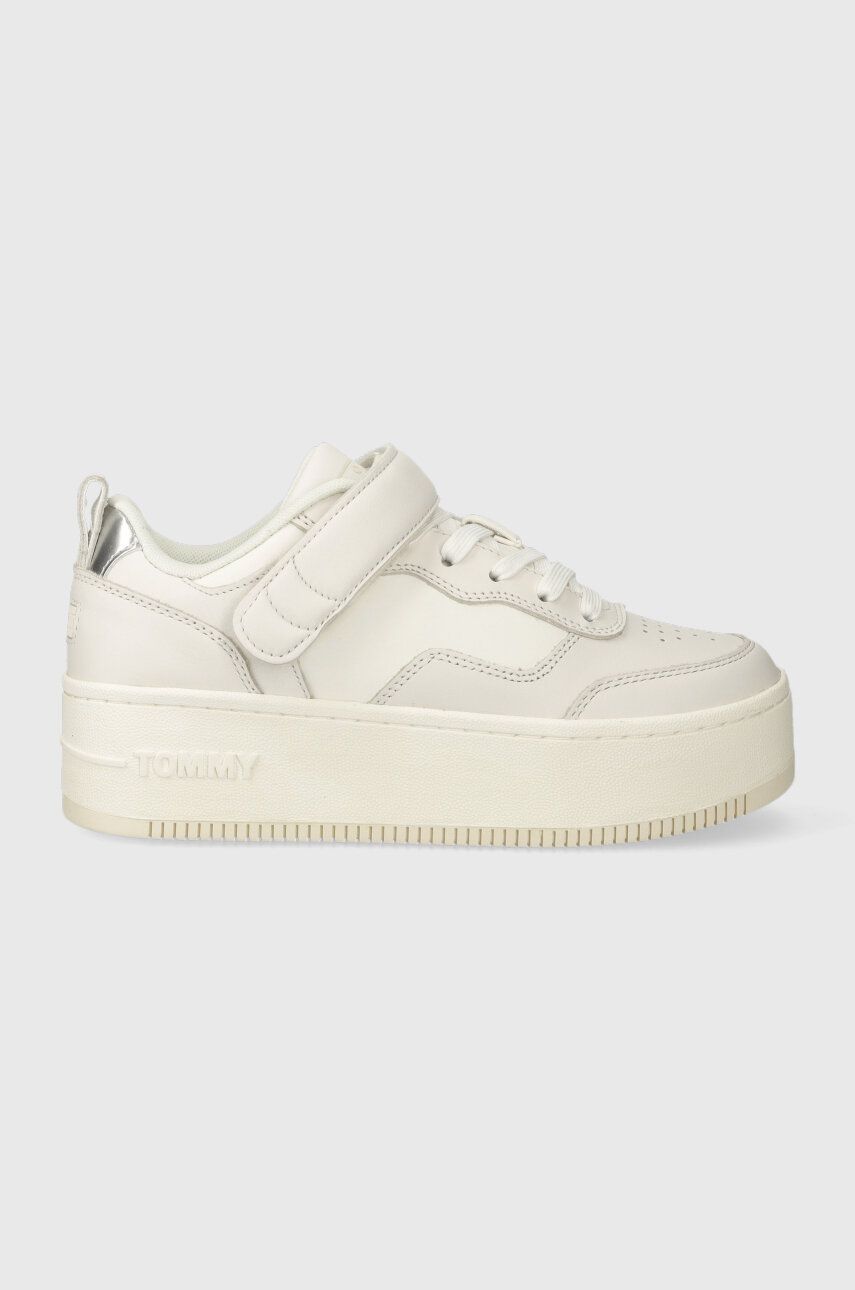 Tommy Jeans sneakers din piele TJW FLATFORM VELCRO culoarea alb, EN0EN02539 Tommy Jeans sneakers din piele TJW FLATFORM VELCRO culoarea alb, EN0EN02539