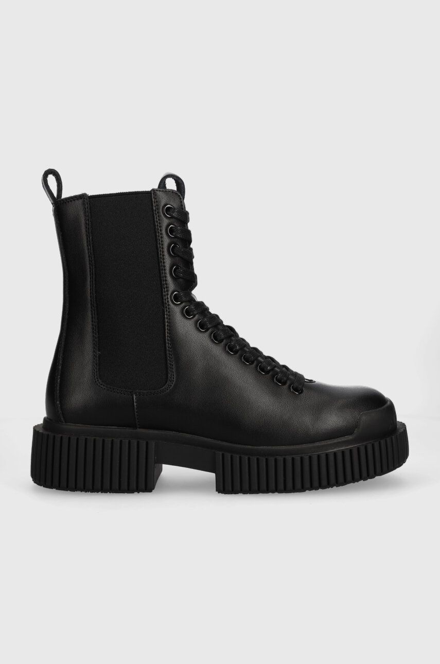 Armani Exchange botine femei, culoarea negru, cu toc plat, XDM011.XV745.00002 Armani Exchange botine femei, culoarea negru, cu toc plat, XDM011.XV745.00002
