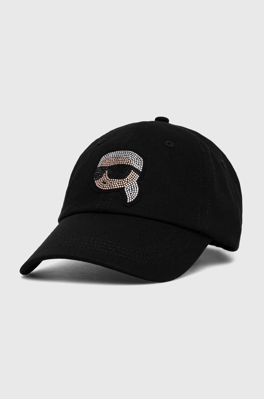 Karl Lagerfeld șapcă de baseball din bumbac culoarea negru, cu imprimeu Karl Lagerfeld șapcă de baseball din bumbac culoarea negru, cu imprimeu