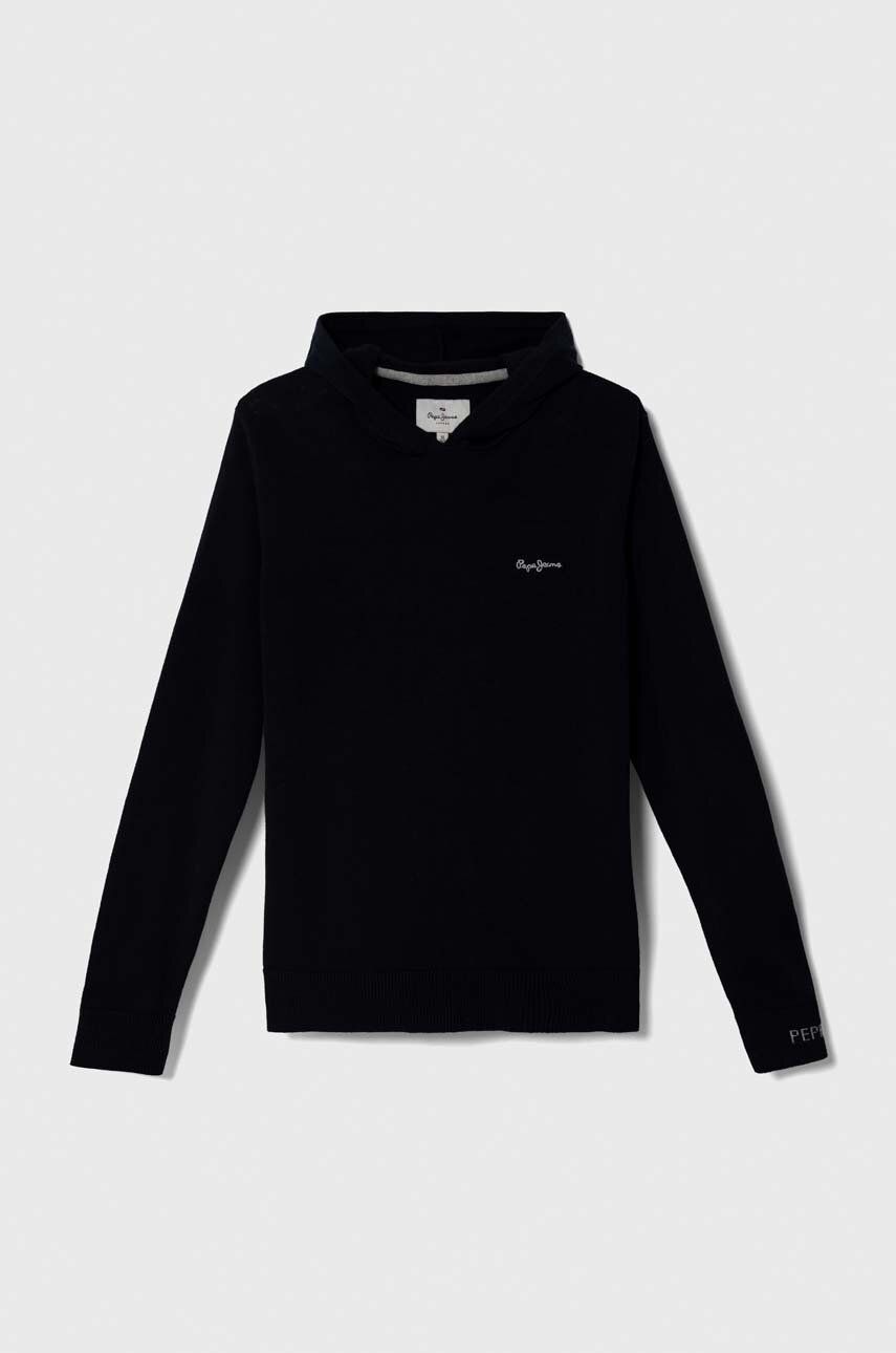 Pepe Jeans hanorac de bumbac pentru copii culoarea albastru marin, cu glugă, neted Pepe Jeans hanorac de bumbac pentru copii culoarea albastru marin, cu glugă, neted