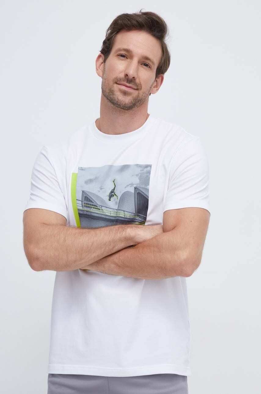 Boss Green tricou BOSS GREEN barbati, culoarea alb, cu imprimeu Boss Green tricou BOSS GREEN barbati, culoarea alb, cu imprimeu