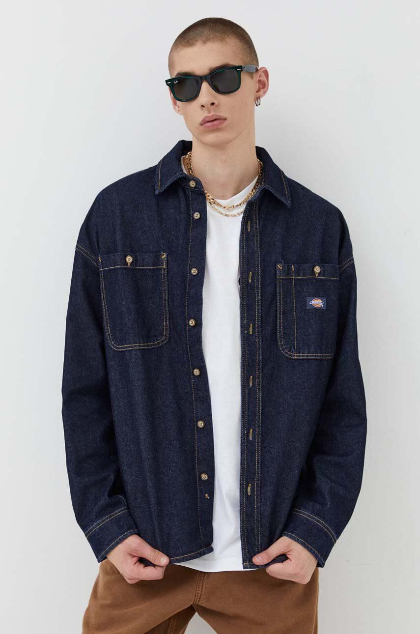 Dickies camasa jeans barbati, culoarea albastru marin, relaxed Dickies camasa jeans barbati, culoarea albastru marin, relaxed