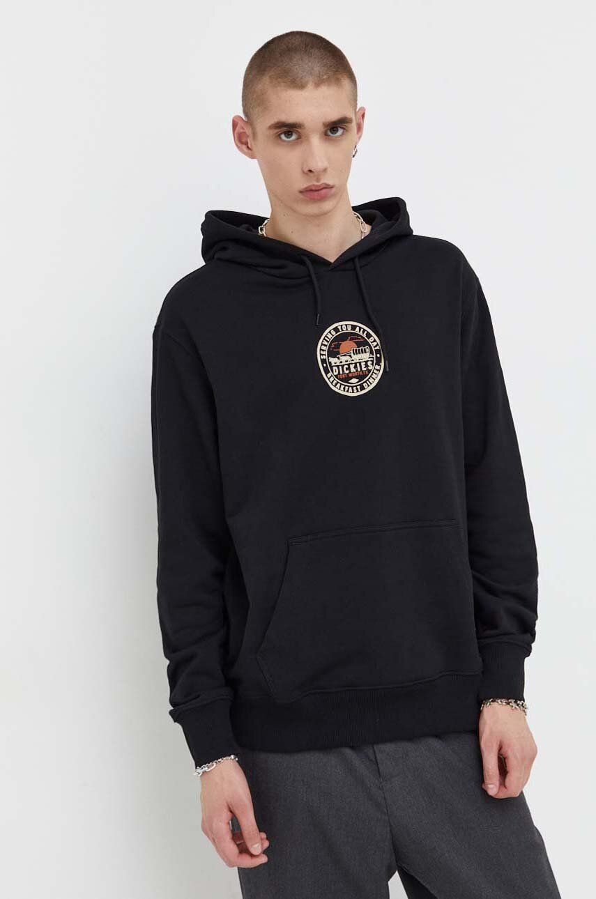 Dickies hanorac de bumbac barbati, culoarea negru, cu glugă, cu imprimeu Dickies hanorac de bumbac barbati, culoarea negru, cu glugă, cu imprimeu