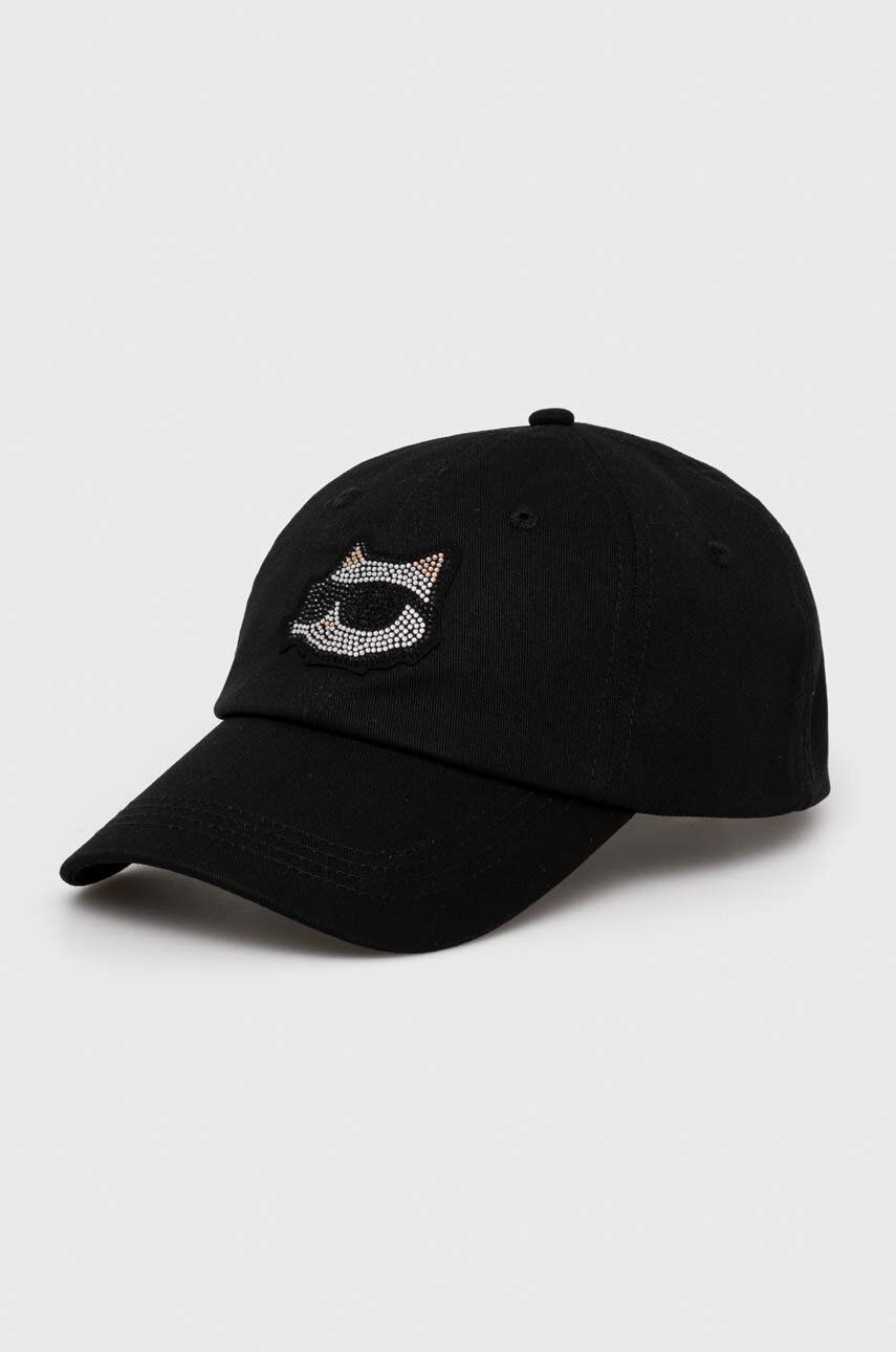 Karl Lagerfeld șapcă de baseball din bumbac culoarea negru, cu imprimeu Karl Lagerfeld șapcă de baseball din bumbac culoarea negru, cu imprimeu