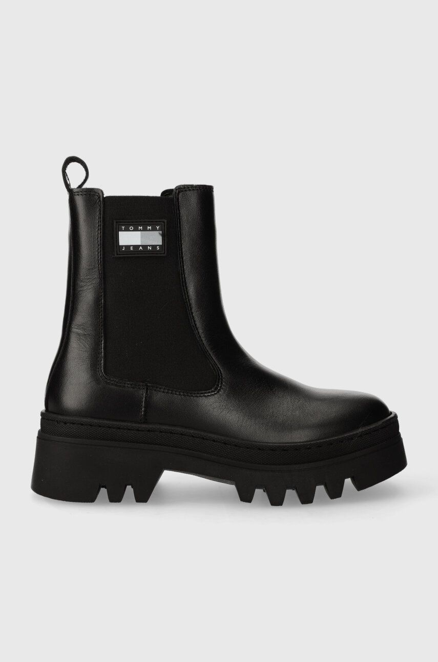 Tommy Jeans ghete chelsea de piele TJW FASHION CHELSEA femei, culoarea negru, cu platforma, EN0EN02295 Tommy Jeans ghete chelsea de piele TJW FASHION CHELSEA femei, culoarea negru, cu platforma, EN0EN02295