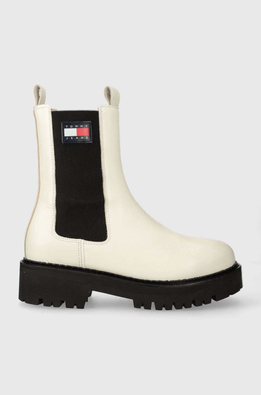 Tommy Jeans ghete chelsea de piele TJW URBAN CHELSEA femei, culoarea alb, cu platforma, EN0EN02298 Tommy Jeans ghete chelsea de piele TJW URBAN CHELSEA femei, culoarea alb, cu platforma, EN0EN02298
