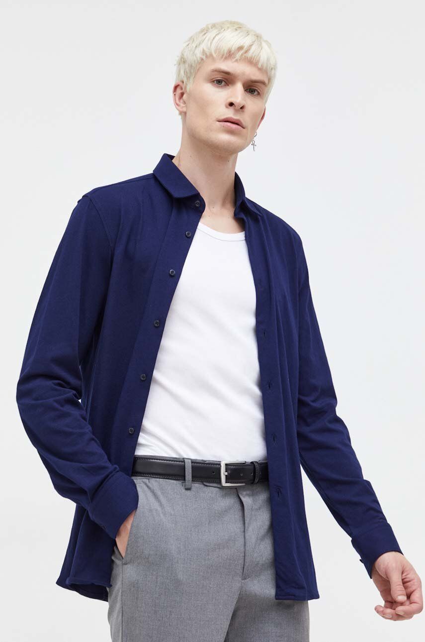 HUGO cămașă din bumbac bărbați, culoarea bleumarin, cu guler clasic, slim 50494515 HUGO cămașă din bumbac bărbați, culoarea bleumarin, cu guler clasic, slim 50494515