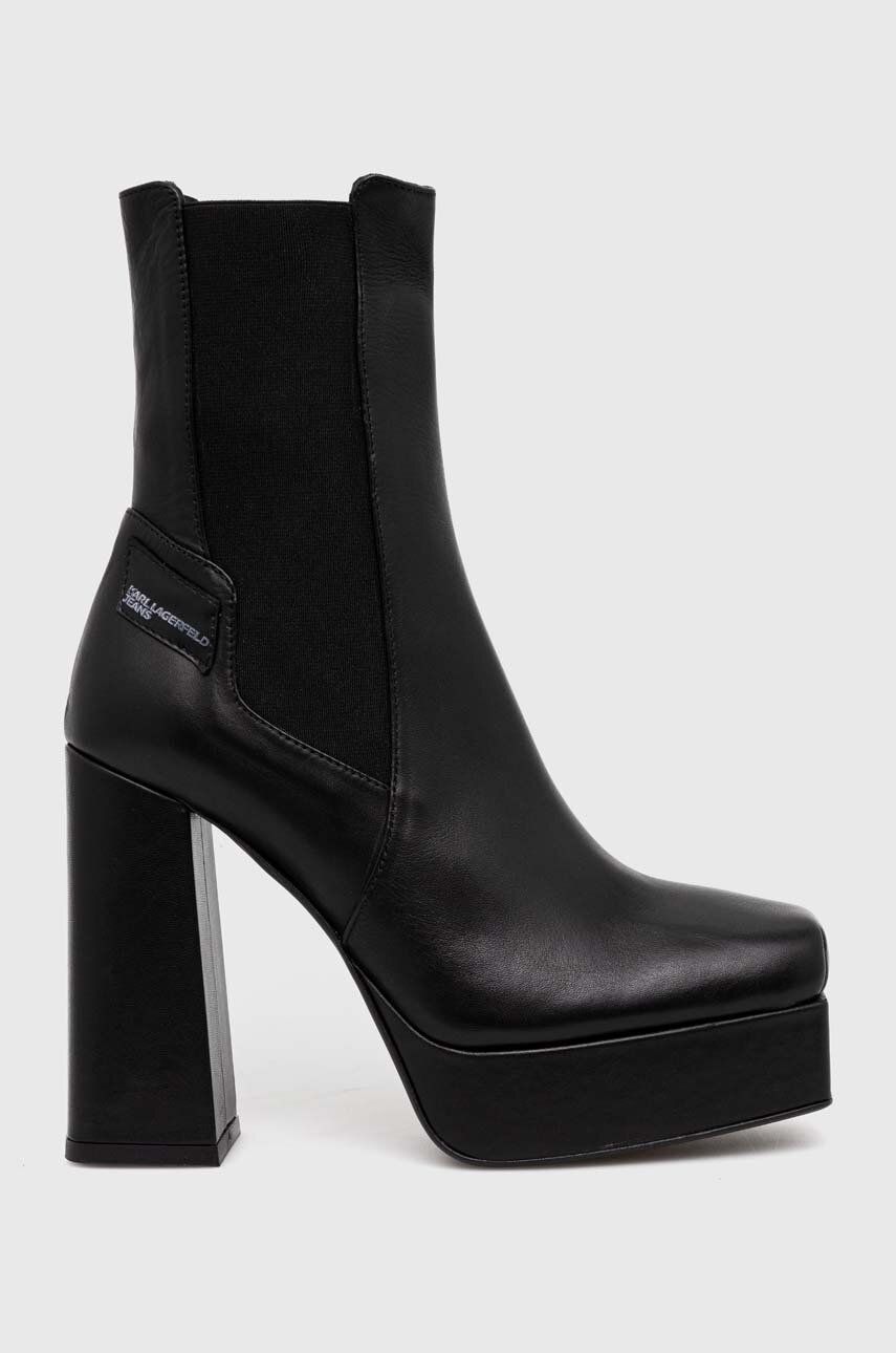 Karl Lagerfeld Jeans ghete chelsea de piele STAK HEEL II femei, culoarea negru, cu toc drept, KLJ93140 Karl Lagerfeld Jeans ghete chelsea de piele STAK HEEL II femei, culoarea negru, cu toc drept, KLJ93140