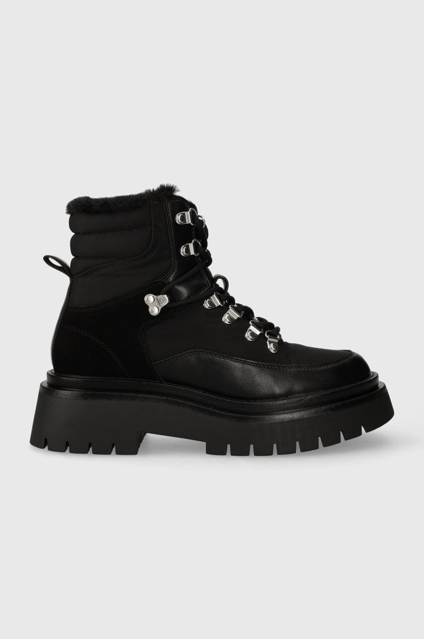 Pepe Jeans bocanci QUEEN ICE femei, culoarea negru, cu toc plat, izolat, PLS50498 Pepe Jeans bocanci QUEEN ICE femei, culoarea negru, cu toc plat, izolat, PLS50498