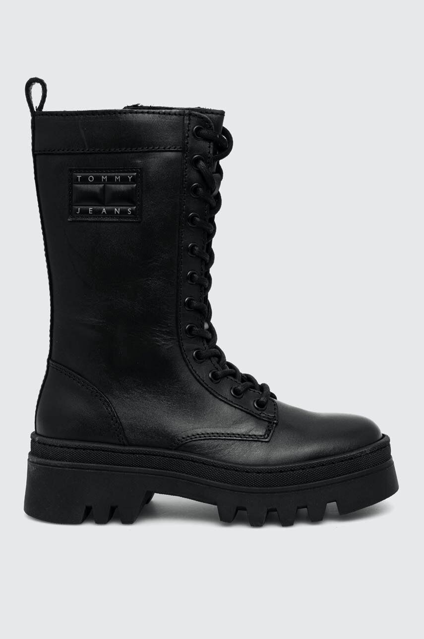 Tommy Jeans bocanci de piele TJW FASHION LACE UP femei, culoarea negru, cu platforma, EN0EN02296 Tommy Jeans bocanci de piele TJW FASHION LACE UP femei, culoarea negru, cu platforma, EN0EN02296