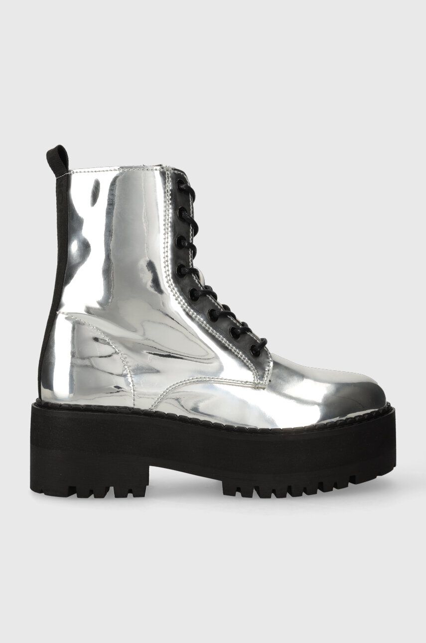 Tommy Jeans botine TJW FLATFORM ZIP UP METALLIC femei, culoarea argintiu, cu platforma, EN0EN02403 Tommy Jeans botine TJW FLATFORM ZIP UP METALLIC femei, culoarea argintiu, cu platforma, EN0EN02403