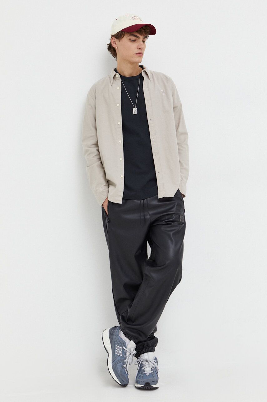 Abercrombie & Fitch camasa barbati, culoarea bej, cu guler button-down, regular Abercrombie & Fitch camasa barbati, culoarea bej, cu guler button-down, regular