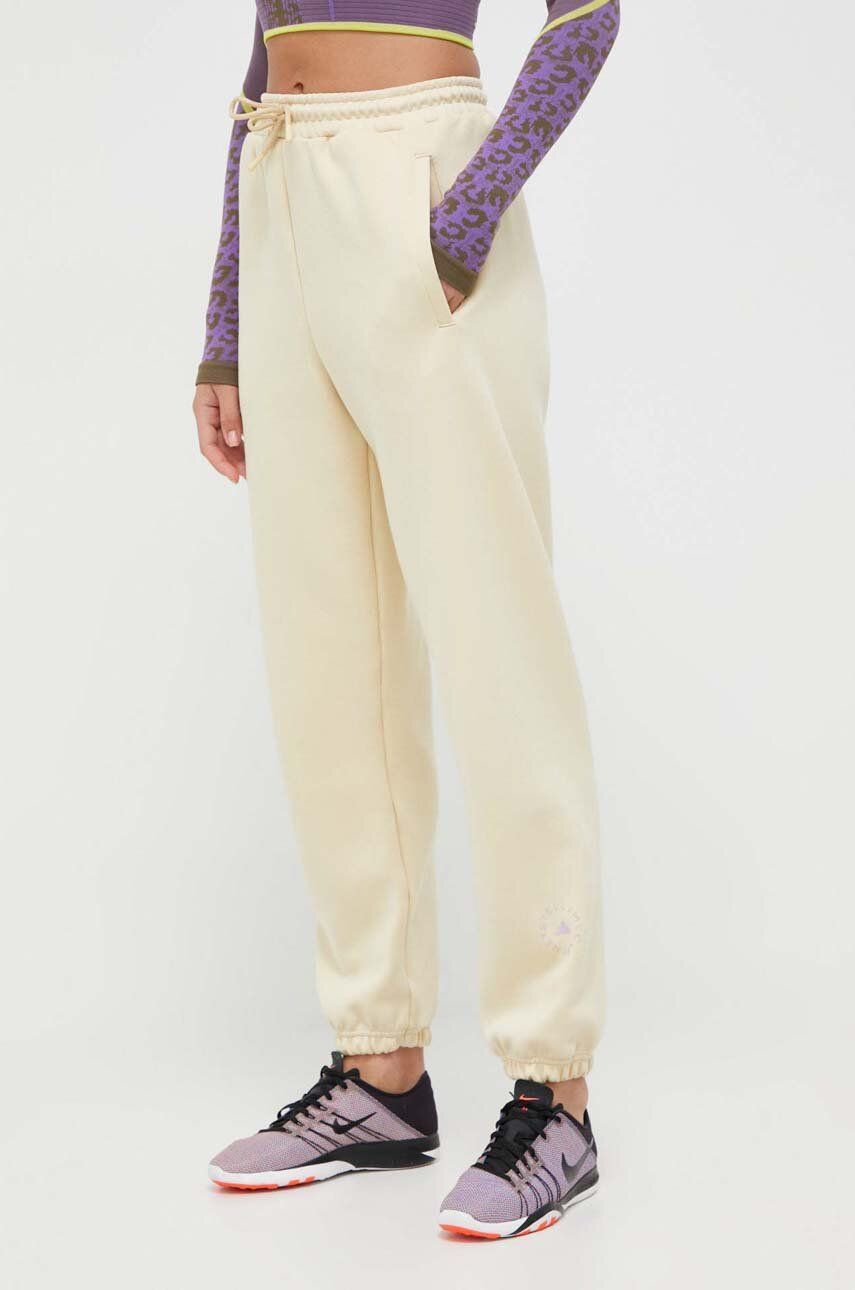 adidas by Stella McCartney pantaloni de trening culoarea galben, neted adidas by Stella McCartney pantaloni de trening culoarea galben, neted