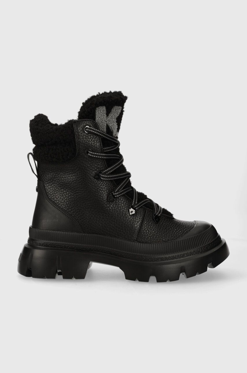 Karl Lagerfeld ghete de piele TREKKA MAX KC femei, culoarea negru, cu platforma, izolat, KL43563 Karl Lagerfeld ghete de piele TREKKA MAX KC femei, culoarea negru, cu platforma, izolat, KL43563