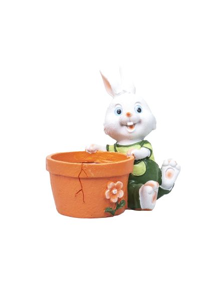 Decoratiune pentru gradina, din rasina, model iepure cu ghiveci pentru flori, inaltime 17cm, alb / ZTS 8076 Engros Decoratiune pentru gradina, din rasina, model iepure cu ghiveci pentru flori, inaltime 17cm, alb / ZTS 8076 Engros