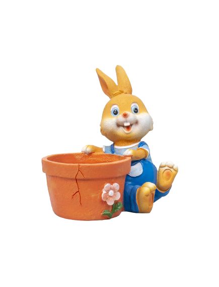 Decoratiune pentru gradina, din rasina, model iepure cu ghiveci pentru flori, inaltime 17cm, galben / ZTS 8075 Engros Decoratiune pentru gradina, din rasina, model iepure cu ghiveci pentru flori, inaltime 17cm, galben / ZTS 8075 Engros