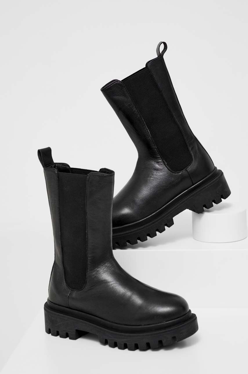 Answear Lab ghete chelsea de piele X limited collection NO SHAME femei, culoarea negru, cu toc plat Answear Lab ghete chelsea de piele X limited collection NO SHAME femei, culoarea negru, cu toc plat