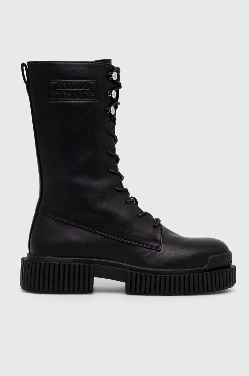 Armani Exchange botine femei, culoarea negru, cu toc plat, XDN028.XV748.K001 Armani Exchange botine femei, culoarea negru, cu toc plat, XDN028.XV748.K001