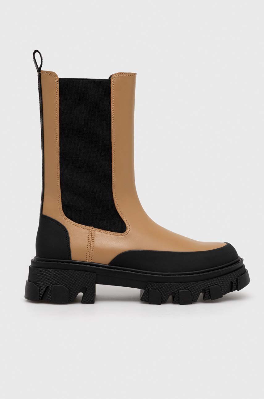 Dkny ghete chelsea de piele Jonie femei, culoarea maro, cu toc plat, K3366233 Dkny ghete chelsea de piele Jonie femei, culoarea maro, cu toc plat, K3366233