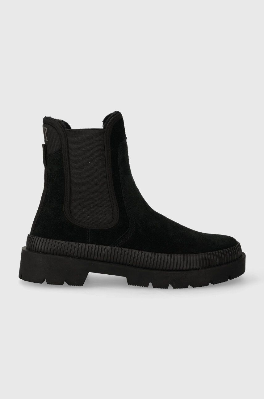 Gant botine din piele intoarsa Frenzyn femei, culoarea negru, cu toc plat, 27553337.G00 Gant botine din piele intoarsa Frenzyn femei, culoarea negru, cu toc plat, 27553337.G00